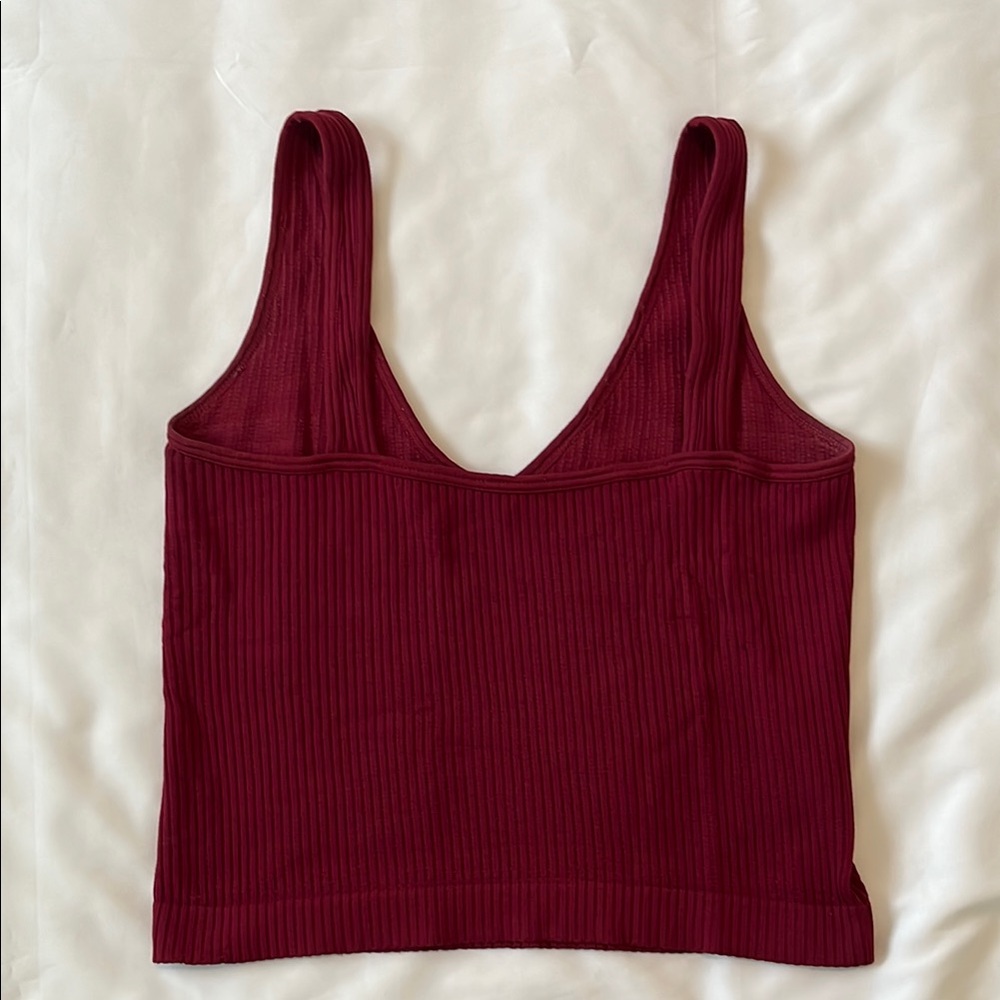 Free People Women's Burgundy Ribbed Cropped Tank Top - Picture 2 of 2